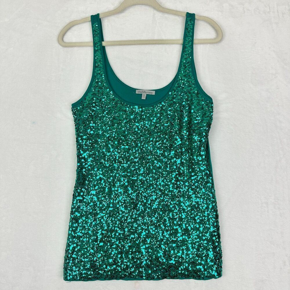 Charlotte Russe Vintage Y2K Sequins Tank Top Size Medium Teal